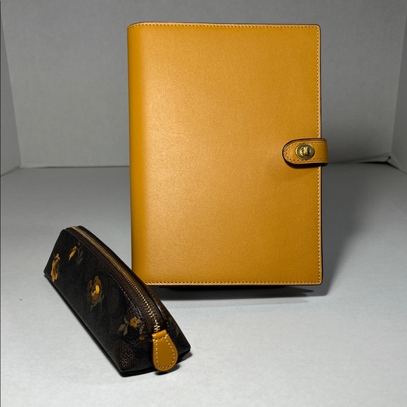 Yellow Leather Notebook and Floral Pencil Case Set - Picture 2 of 2